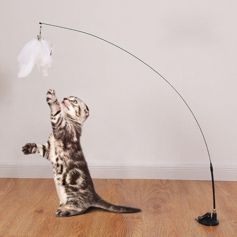 Интерактивная игрушка для кошек Handfree Cat Stick Играющий котенок Играющий тизер Палочка Игрушка на присоске Птица/перо Кошачья палочка Товары для домашних животных