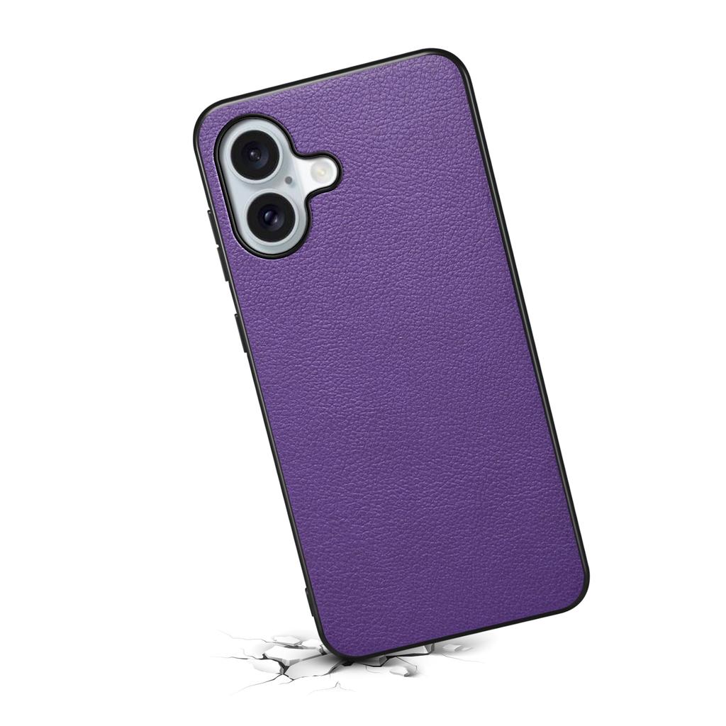 For iPhone 16 Case Leather Coated PC+TPU Anti-Scratch Phone Cover