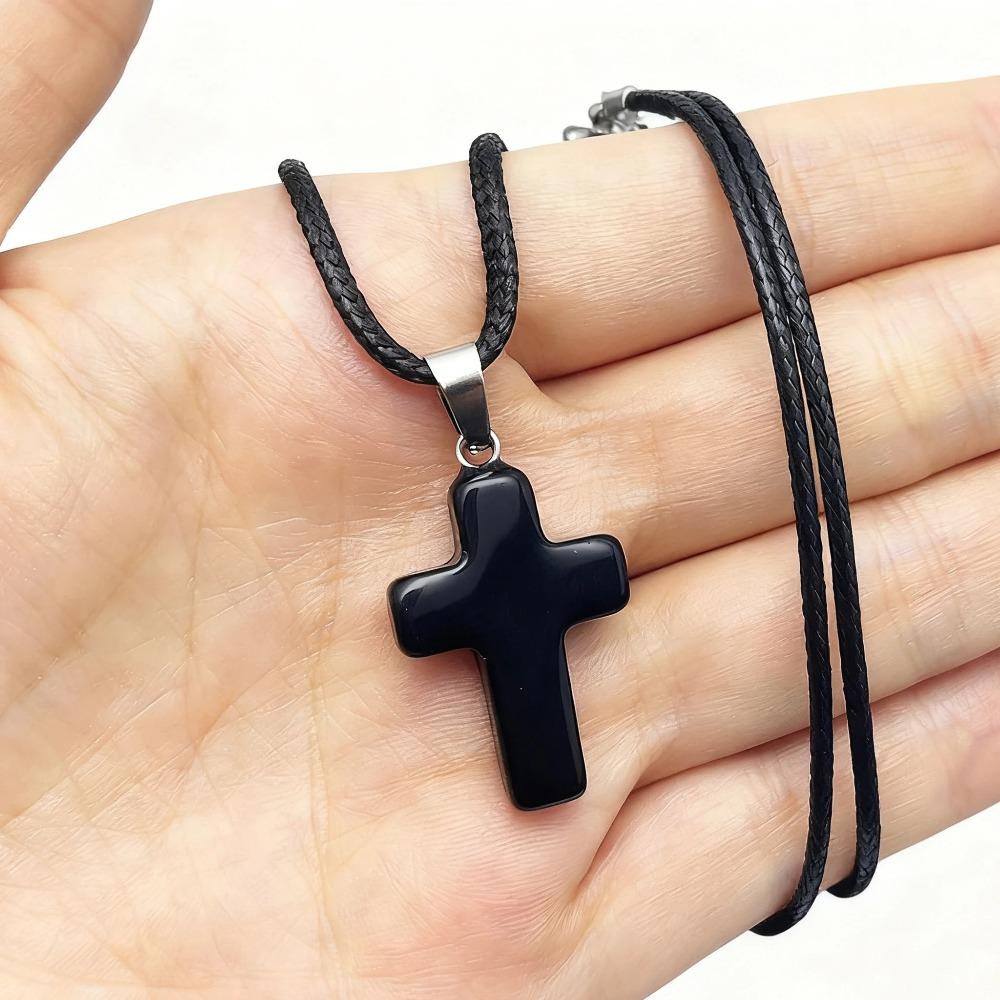 Y2K Red Glass Cross Pendant Rope Chain Necklace For Women Men  Aesthetic Jewelry Accessories