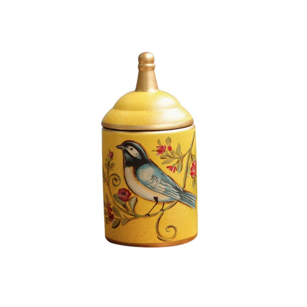 Ceramic American Rustic Style Tea Canister Vintage Bird Printing Candy Pot Moisture-proof Kitchen Storage Tank Gift