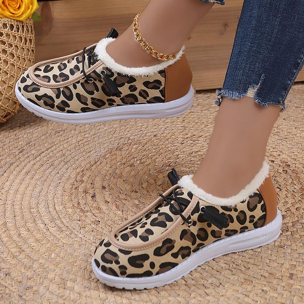 Модные женские пушистые меховые зимние сапоги женские осенне-зимние леопардовые плоские каблуки утолщенные плюшевые хлопковые подбитые туфли женские теплые ботинки