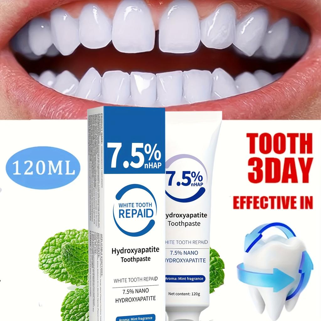 Зубная паста с гидроксиапатитом, 7,5% Nano White Tooth Repair, Глубокоочищающая паста с ментолом для свежего дыхания, Укрепляющий уход за зубами, Базовая чистка