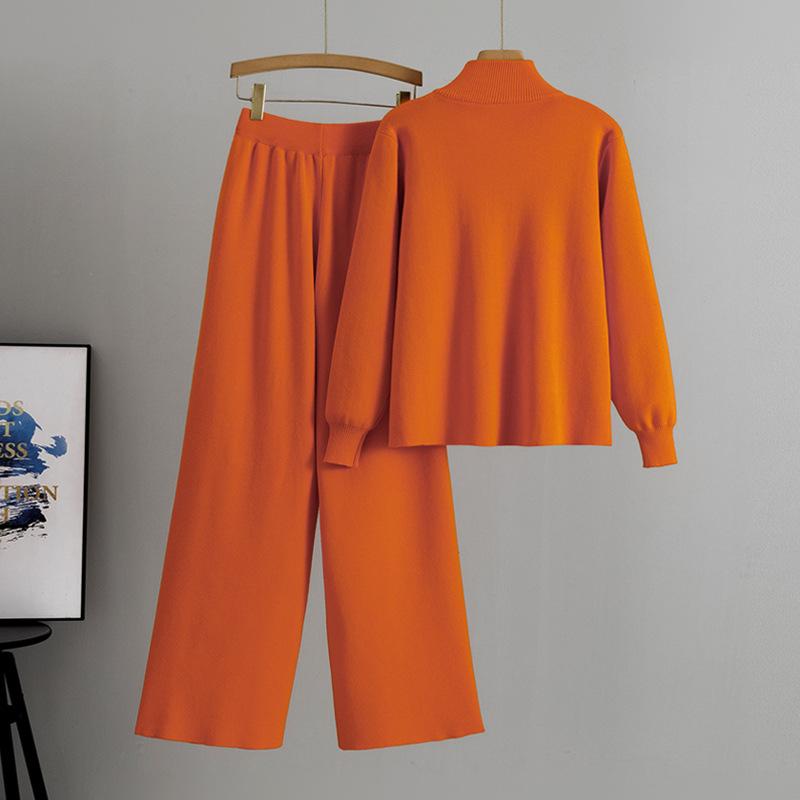 Французский костюм на молнии Женская одежда 2025 Осень и зима Новинка Вязаный кардиган Широкие брюки Двойка Модный