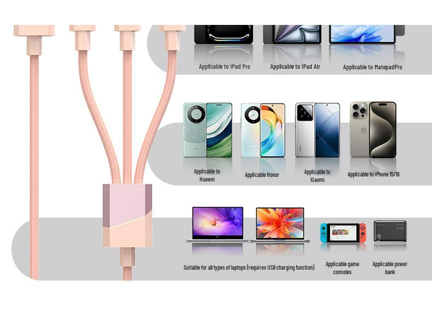 Быстрая зарядка 3-в-1 плетеный кабель для устройств Apple