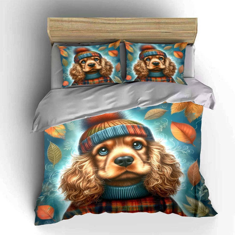Autumn Pet Outfit Set Accessories Bedding Set with 1 Duvet Cover 2 Pillowcases Single Double King Queen, Gift