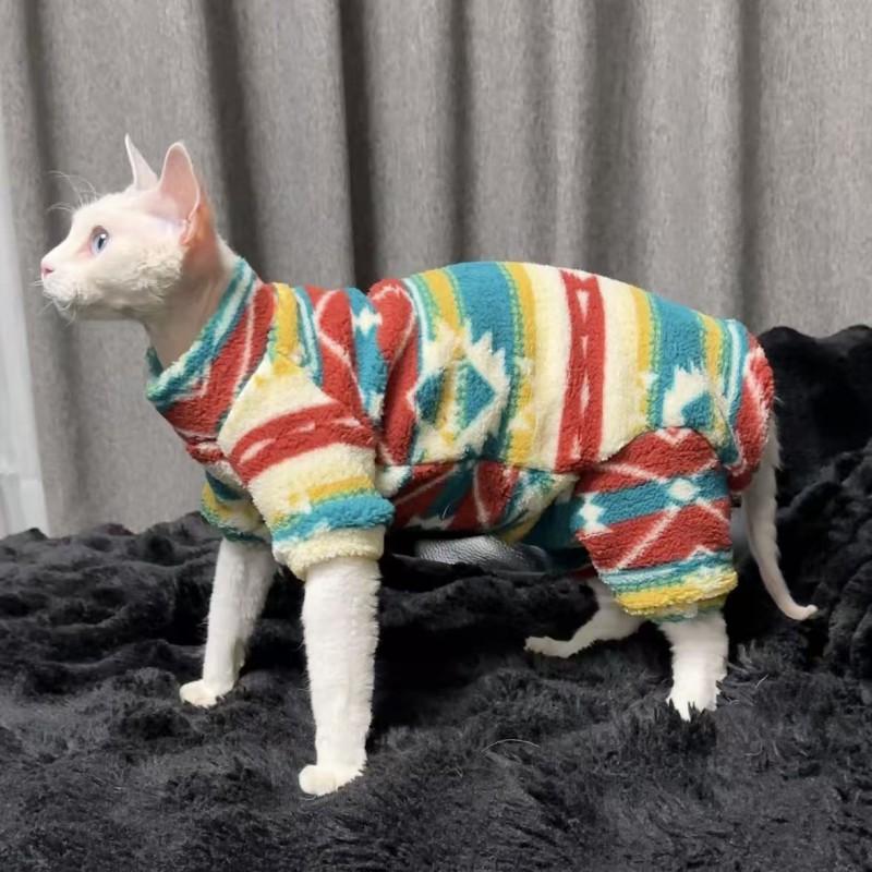 Sphynx Cat Warm Fleece Bodysuit Stretch Thermal Fashion Print Winter Clothes Hairless Cats