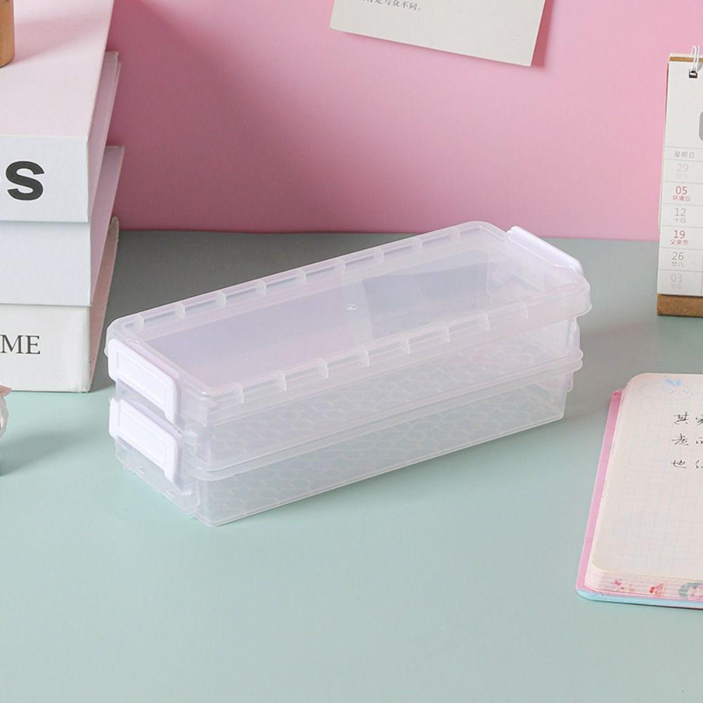 Portable Transparent Double-layer Pencil Case Large Capacity Multi-function Desktop Storage Box Glasses Case Stationery Box