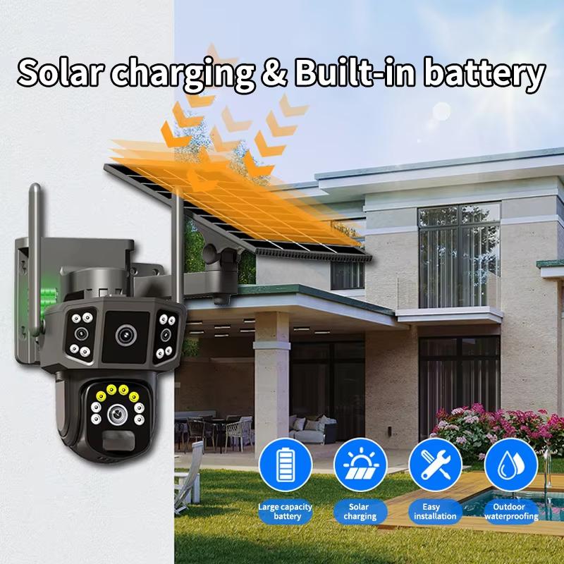 LS VISION 4K Dual Lens 4G SIM Solar Camera 8MP HD PTZ Auto Tracking Outdoor Security Surveillance Wireless WIFI Solar CCTV IP Cameras V380