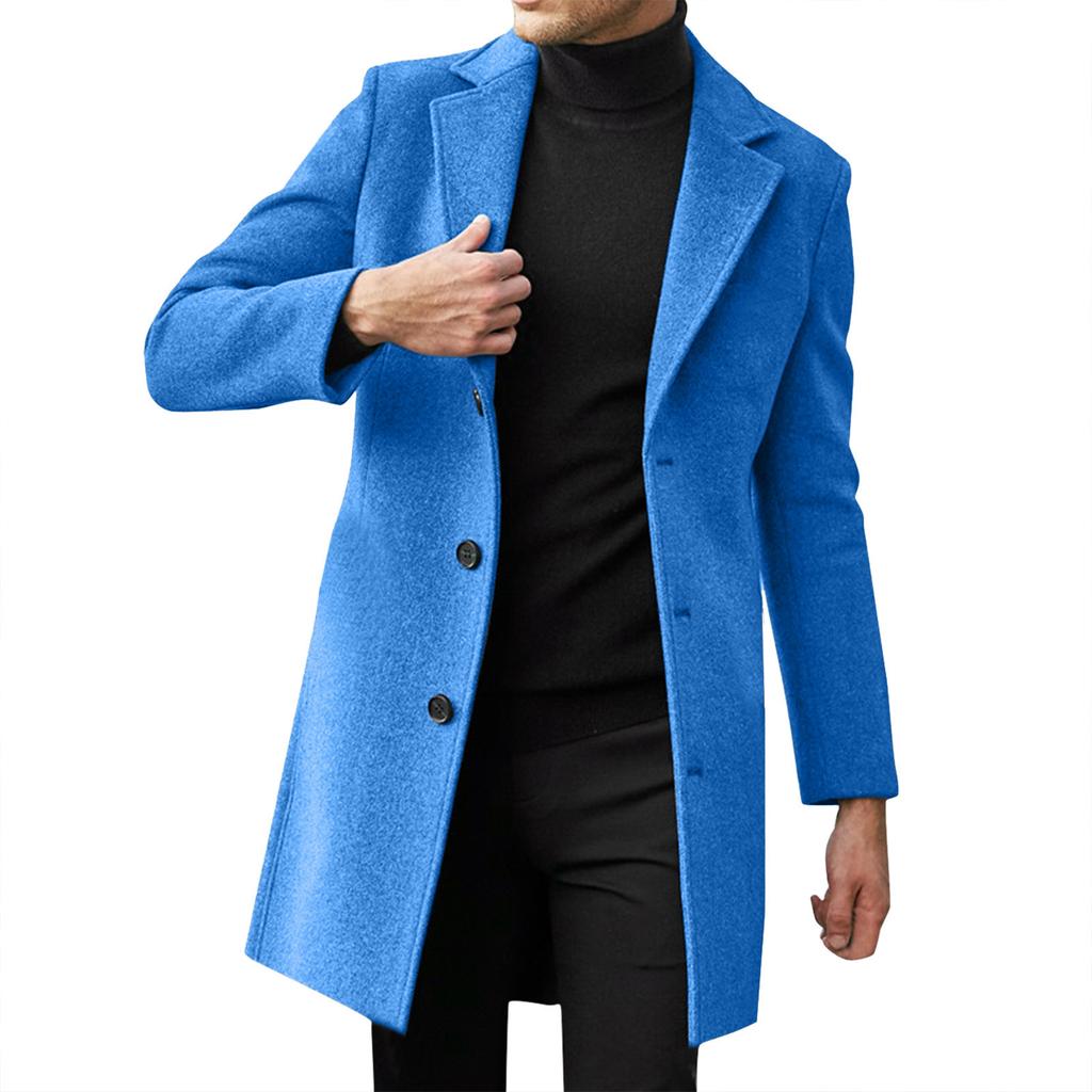 Men's Single Breasted Lapel Coat Long Sleeve Solid British Style Single Breasted Coat