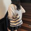 2025 Summer Contrasting Striped Woven Bag Large Capacity Shoulder Underarm Bag Casual Foreign Style Bucket Bag Simple Messenger