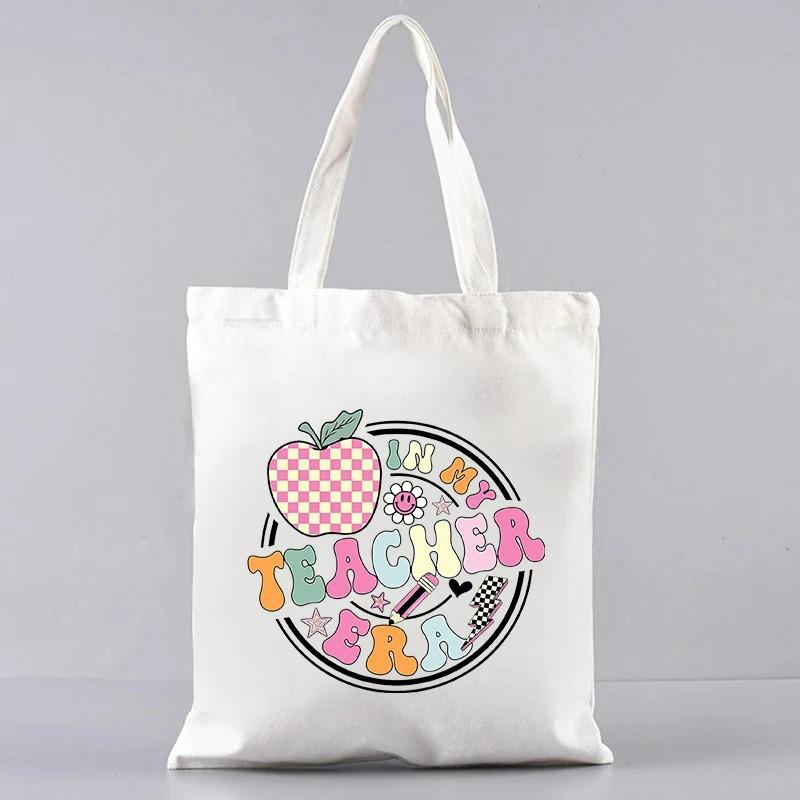 Cute Women Canvas Tote Bag Reusable Commuting Bags Gift for Teacher Trendy Ladies Shoulder Handbag Shopping Bag