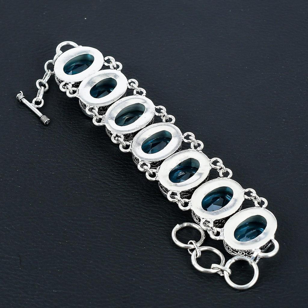 Красивый голубой топаз драгоценный камень ручной работы 925 пробы стерлингового серебра ювелирные изделия голубой топаз ожерелье браслет комплект, антикварный ювелирный комплект, браслет для мамы подарок