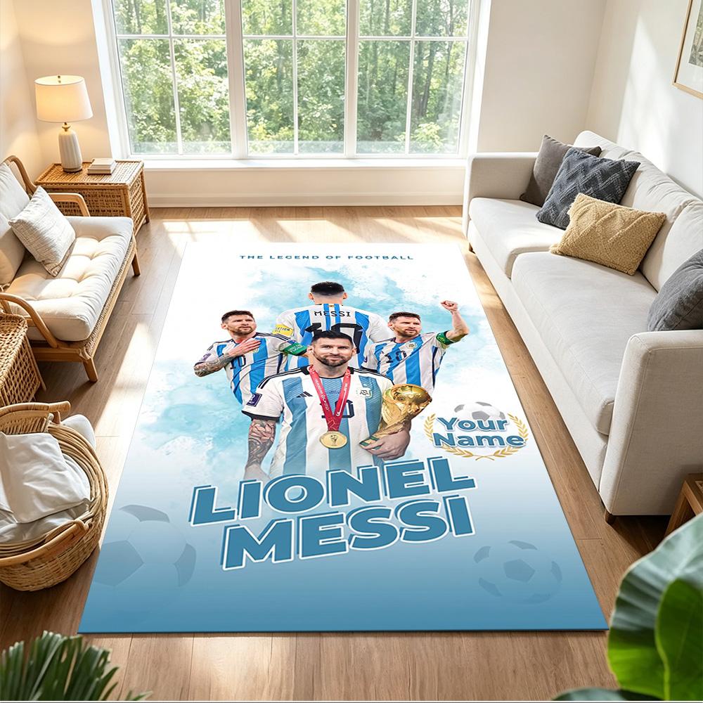 Football Messi Customize Text Floor Mat Perfect for Study room Game Room Foyer Balcony Antislip Carpet Office home decor Wedding Party Gift