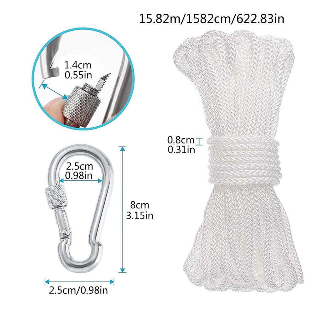 Braided Buoy Pool Life Preservers Ring Rope Boat Anchor Rope Hollow Polypropylene Rope Heaving Line with Spring Hook