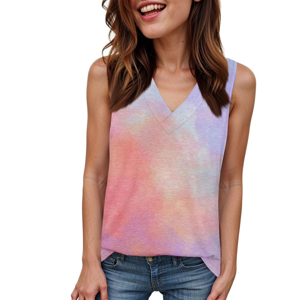 Топы для женщин, летние футболки с V-образным вырезом, модные базовые футболки без рукавов, свободный крой, мода