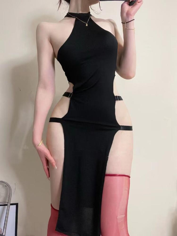 Sexy Lingerie Outfit PU Mesh Short Dress Sexy Women Bodysuit Cosplay Mini Perspective Dress Female Underwear Porn Sleepwear