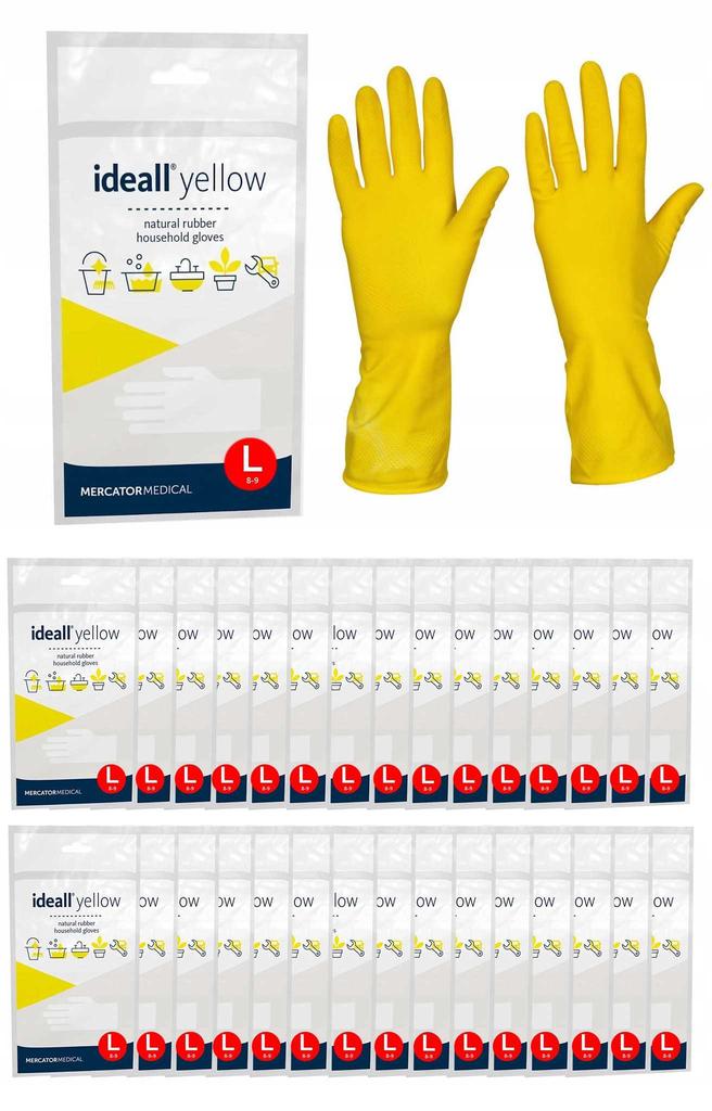 Latex Household Gloves / Yellow / Size: 9 - / Ideall Yellow - 120 Pcs