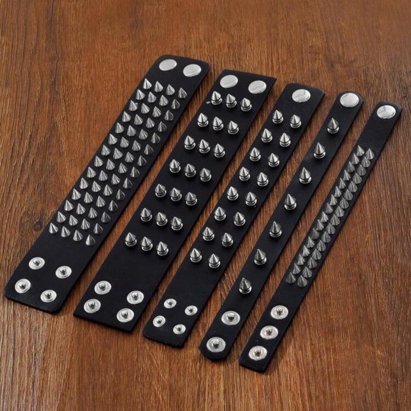 Мужской Панк-Рок Шипованный Заклепками Многослойный Браслет-Браслет из Искусственной Кожи