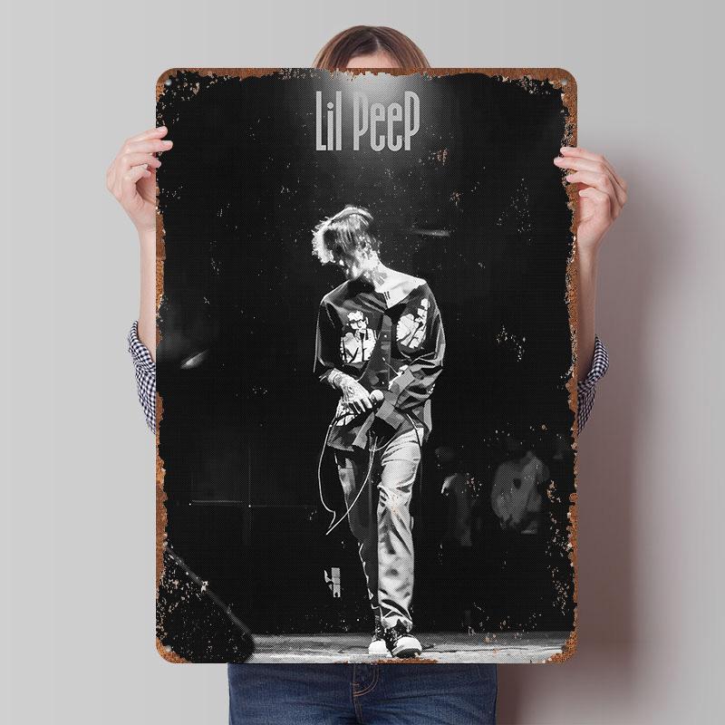 Lil Peep Performing on Stage Printed Poster Customized Wall Art Retro Vintage Metal Tin Signs for Luxury Home Decor Items Room