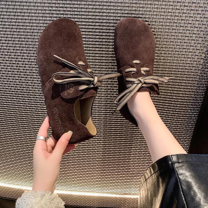 Распродажа модной женской обуви 2024 года. Модные женские туфли на плоской подошве с завязками и круглым носком. Повседневная удобная обувь на плоской подошве.