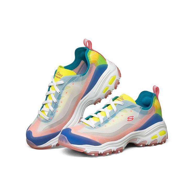 Skechers DLites 1.0 Ткань Синтетическая кожа Color Block Спортивные Низкие Повседневные Кроссовки Женские Розовый Синий Желтый 149235-PKMT