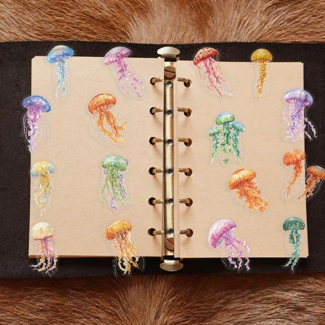 50Pcs/Set Colorful Jellyfish PET Clear Stickers Waterproof DIY Fashion Doodle Decals Stickers (2 Styles)
