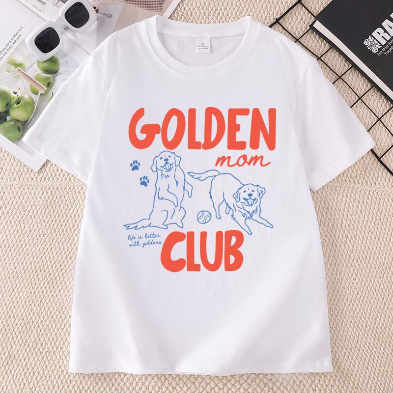 Golden Mom Club T Shir Unisex Casual Dog Lover Graphic Tee Casual Printed Tshirt Round Neck Short Sleeve Clothes