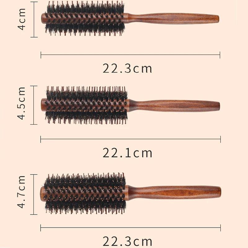 10/12/14 Rows Straight Hair Comb Natural Boar Bristle Rolling Brush Round Barrel Blowing Curling DIY Hairdressing Styling Tools