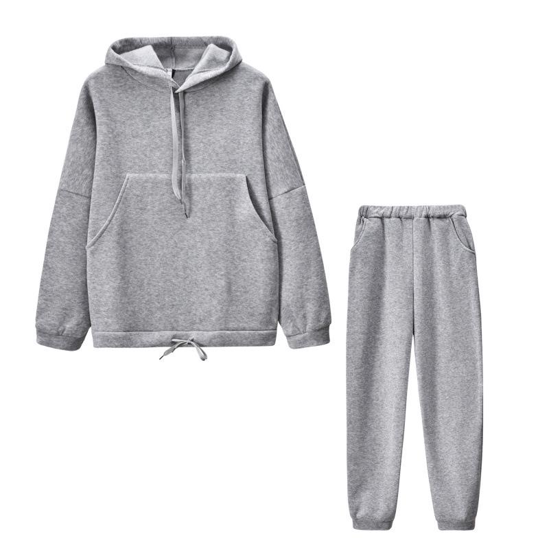 Европейская и американская осенняя мода 2024: Свитшот большого размера однотонный и повседневный костюм-двойка