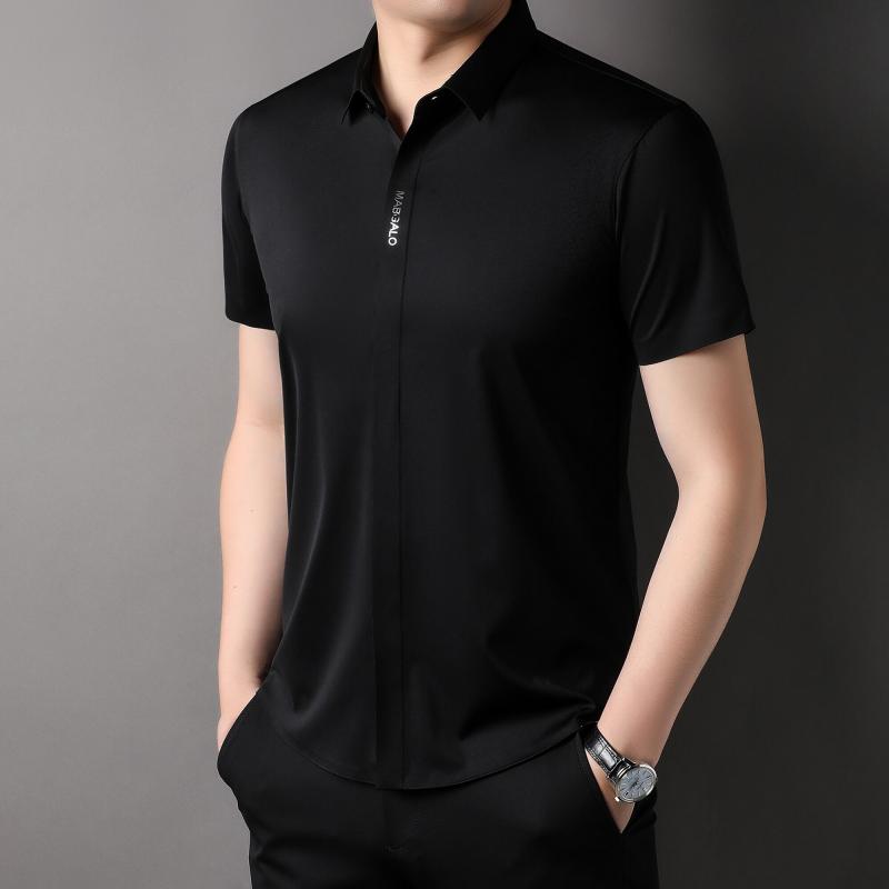 2025 Лето Мужская Однотонная Рубашка Мужская Деловая Платье Гавайские Рубашки Лето Мужская Свободная Блузка с Коротким Рукавом