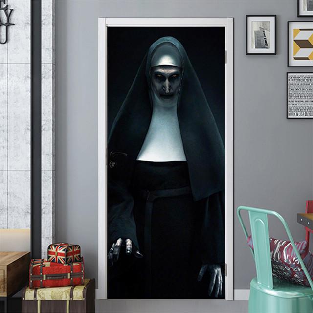 3D серые обои ужасов для украшения Хэллоуина, наклейка на дверь, самоклеящаяся водонепроницаемая наклейка на стену из ПВХ, декор для вечеринки, фреска с зомби