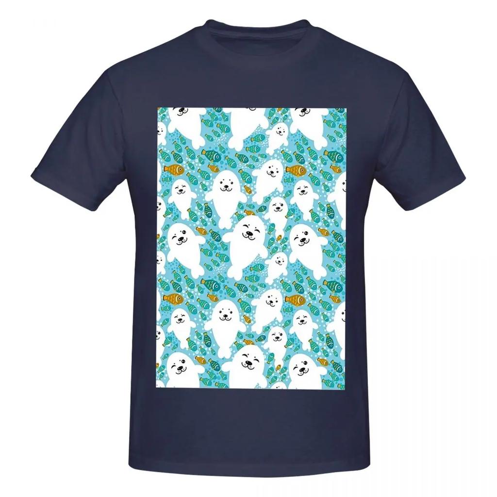 100 Cotton Kawaii Cute Seal And Fish In Water Tshirt Unisexs Funny Oversized T Shirt Unisex Crew Neck Summer Shirts Tops S6xl