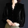 French Retro Gold Velvet Spliced Top Autumn Winter New Long-sleeved Celebrity Shirt
