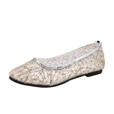 Кружевные туфли на плоской подошве с пайетками, женские туфли с острым носком, без застежек, кружевные, для свадьбы, вечеринки, женские туфли на плоской подошве с острым носком