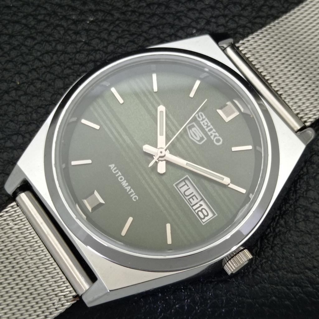 ВОССТАНОВЛЕННЫЕ ВИНТАЖНЫЕ МУЖСКИЕ ЧАСЫ SEIKO 5 AUTOMATIC JAPAN С ЗЕЛЕНЫМ ЦИФЕРБЛАТОМ a434687-2