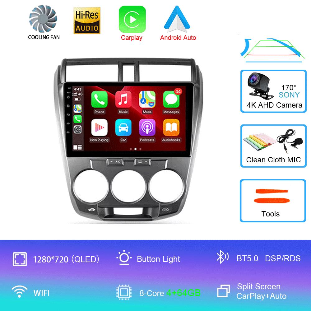 Автомобильный радиоприемник Android 14 Carplay мультимедийный проигрыватель для Honda City 2008 2009 2010 2011 2012 2013 2014 Автомагнитола Стерео 2din Головное устройство