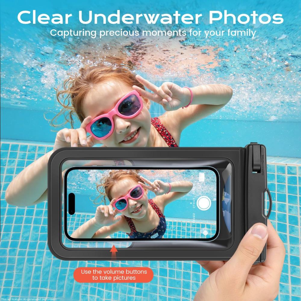 IPX8 Waterproof Phone Case with Lanyard Touchscreen Photograph Cellphone Dry Bag for Beach Cruise Essentials PVC Transparent 5