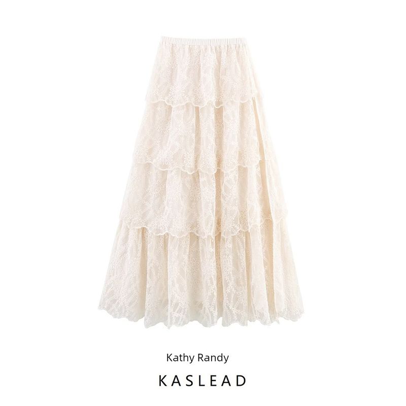 Kaslead New Women Clothes Western Style Fashion Simple and Versatile Sexy Slit Laminated Cake Skirt