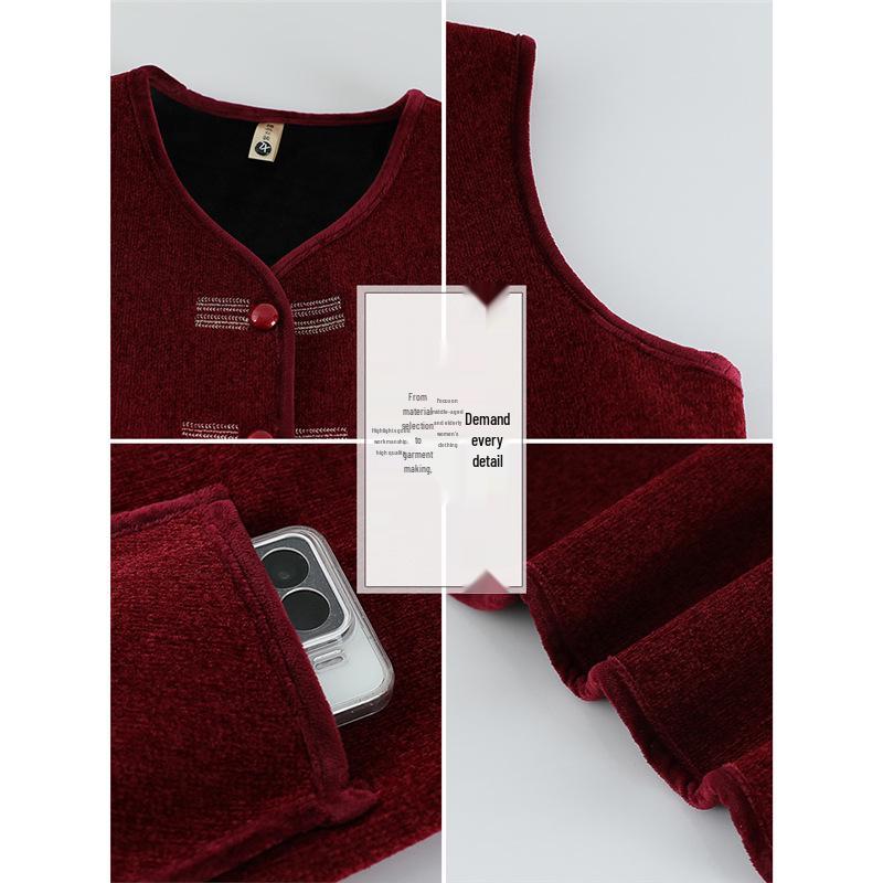 Grandma's Cozy Autumn Fleece Vest - Thick Warm Sleeveless Jacket for Middle-Aged & Elderly Women