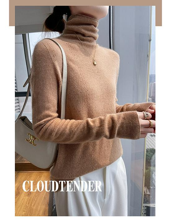 Women's High Neck Wool Pullover Sweater - Long Sleeve, Warm Knitwear for Autumn & Winter
