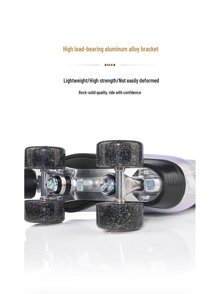 New In-Stock Double-Row Roller Skates with Laser Fabric, Adjustable Brake, and PU Flashing Wheels for Ice Rink.