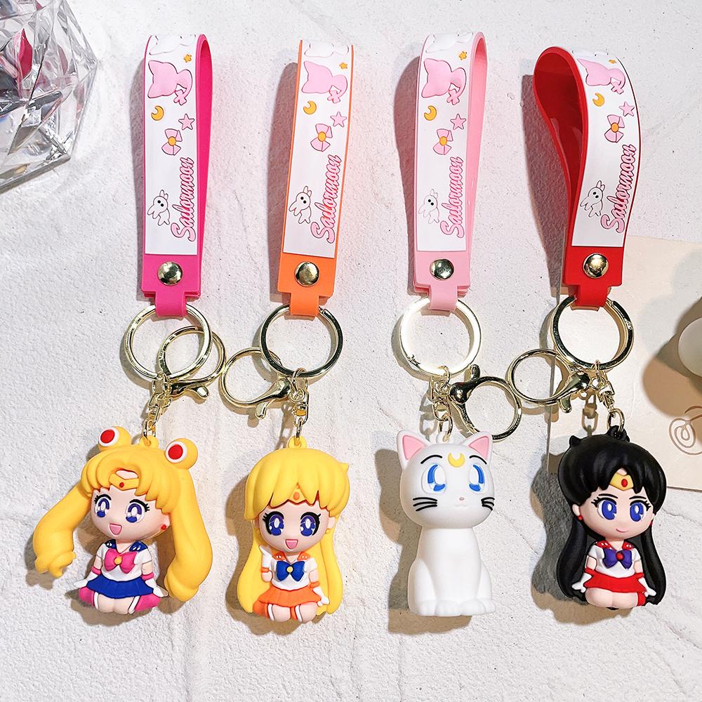 4 Style Anime Sailor Moon Keychain Cartoon Cute Cat Figures Keyring Mars Jupiter Mercury Backpack Car Key Chain Christmas Gifts