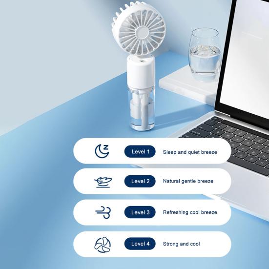 Портативный ручной вентилятор для распыления, 4 скорости, мощный поток воздуха, низкий уровень шума, работающий от аккумулятора, перезаряжаемый мини-вентилятор для персонального охлаждения