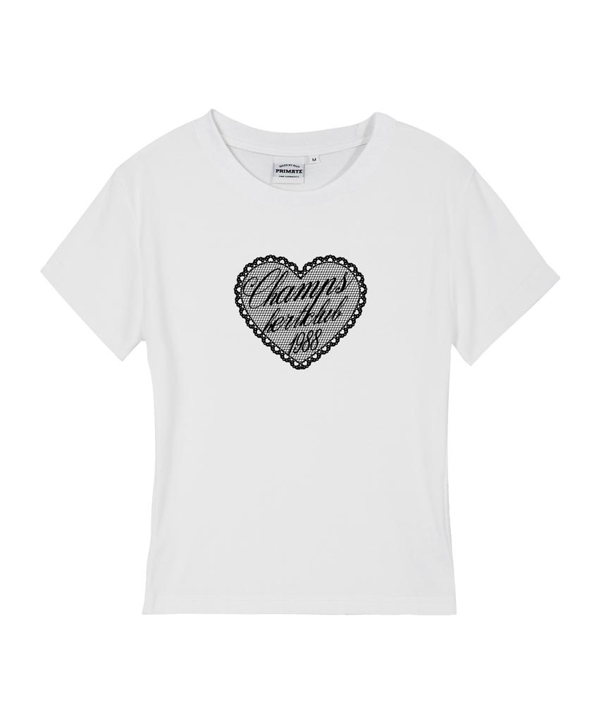 BORN CHAMPS [5 цветов] Женская облегающая футболка с коротким рукавом B Lacy Heart Club B25St85