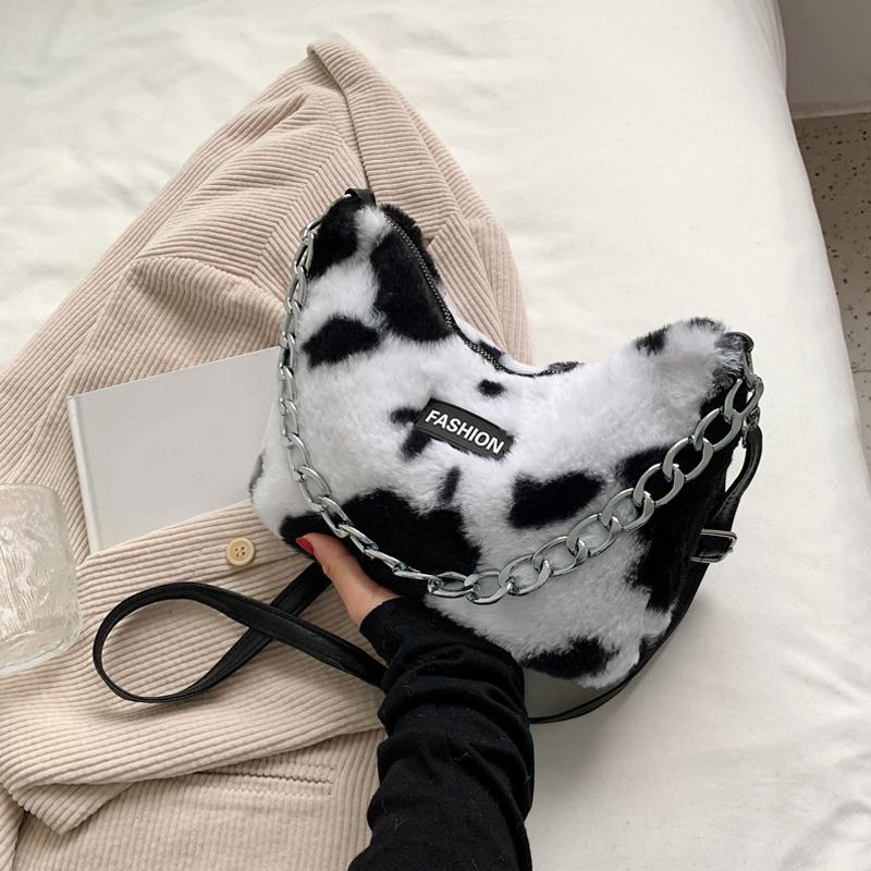 Зимняя сумка на плечо из искусственного меха, модные сумки кроссбоди с анималистичными принтами для женщин, дизайнерские женские сумки с цепочкой, сумки под мышкой CLE