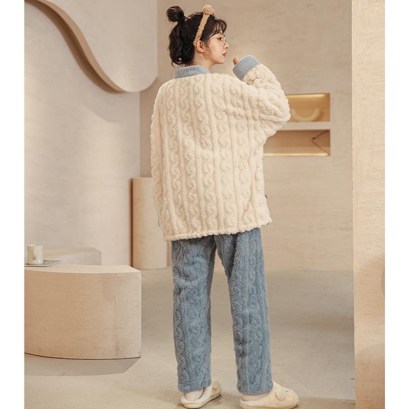 Пижамный комплект из женской фланели большого размера, зимняя утепленная женская пижама