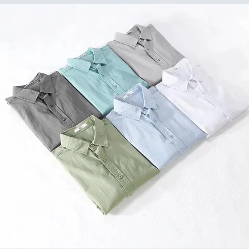 100% чистый хлопок мужская рубашка с длинным рукавом повседневная простая стильная универсальная однотонная рубашка с воротником-лацкан повседневная рубашка базовые мужские топы