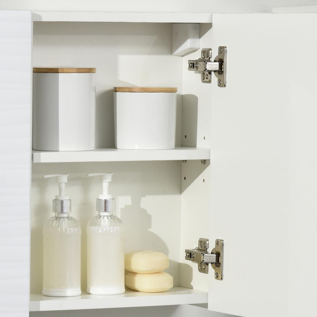 Mirrored Bathroom Cabinet in Chipboard and Glass with 4 Adjustable Shelves and Wall Design, 48x15x45 cm, White