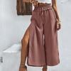 Летние женские атласные шифоновые широкие капри с высокой талией в стиле Харадзюку, мешковатые прямые брюки, женские брюки