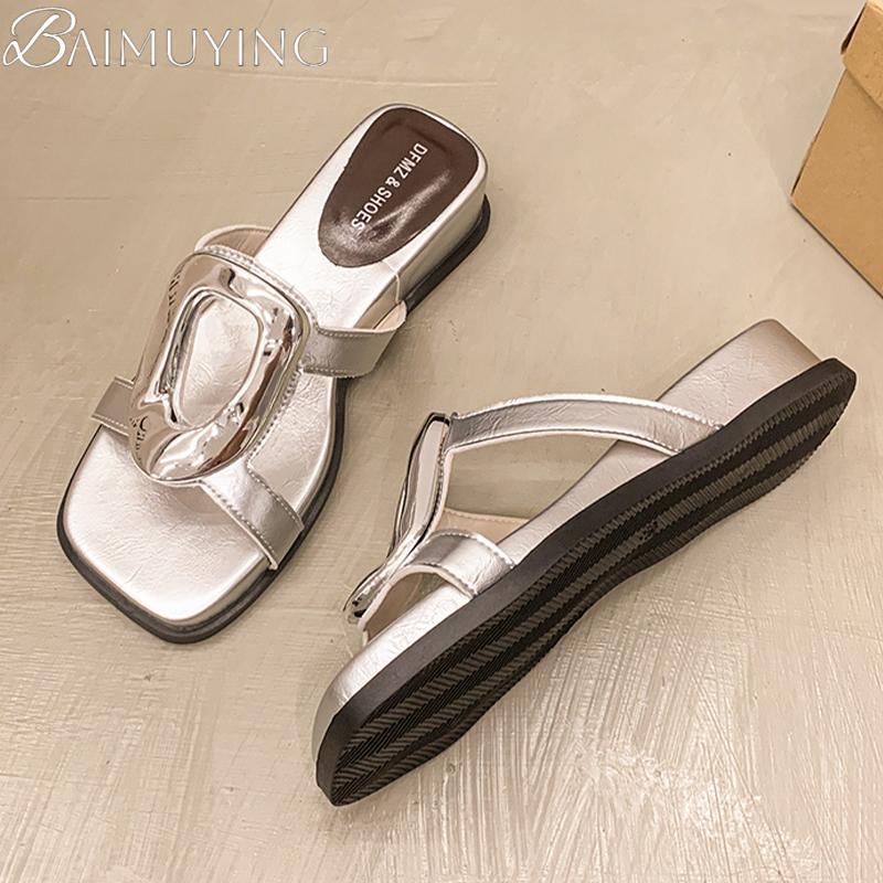 Fashion Leopard Women Square Toe Slippers Designer New Sandals 2025 Summer Shoes Fashion Open Toe Flip Flops Woman Slides Zapatos Mujer